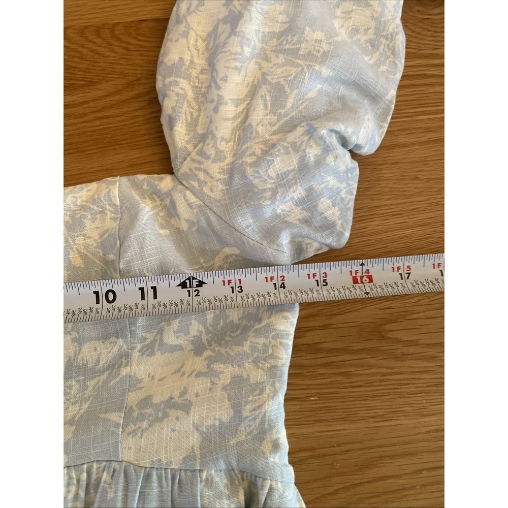 O.P.T  Zeoli Puff Sleeve Linen Blend Midi Blue White Floral Dress Size S Cottage - Picture 14 of 14